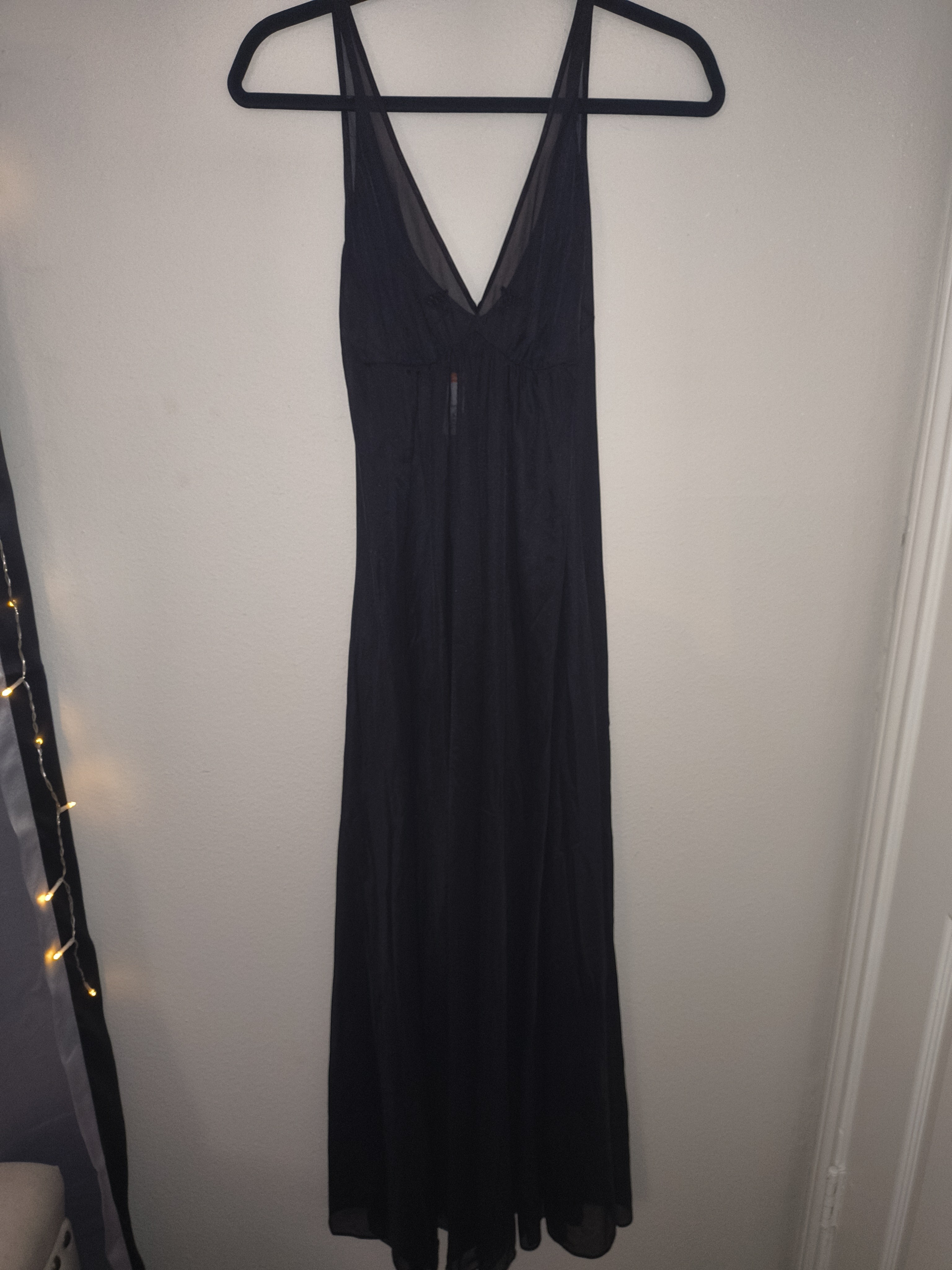 Vintage Lucie Ann Black Sheer Nylon Nightgown Maxi Slip Dress Lingerie M